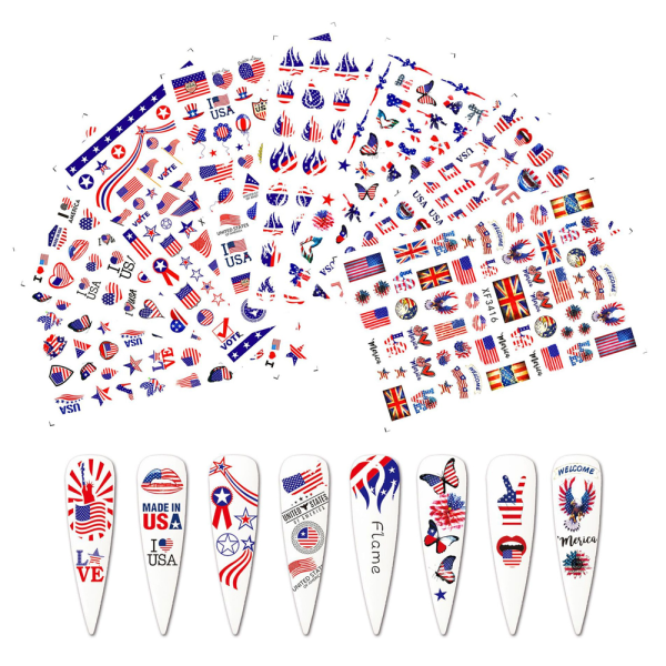 4th of July Nail Art Stickers, Självhäftande Flagg Nail Art