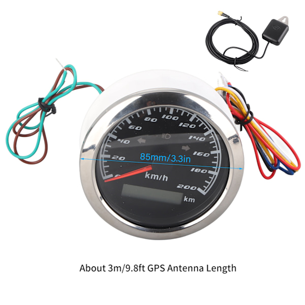 9‑32V IP67 GPS-hastighetsmätare 200KM/H 0‑999999KM LCD-kilometerräknare Anti‑Dimma Multifunktionsmätare för Bilar Motorcyklar Fartyg