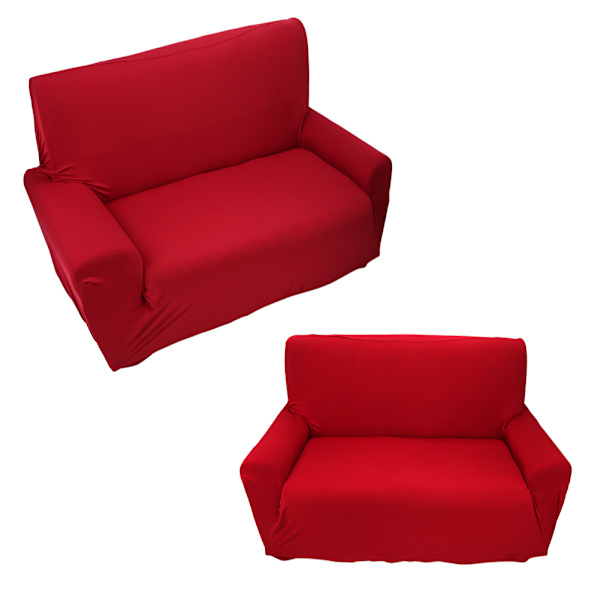 7 Solid Pure Colour Hjemmesofa Stræk Sofa SlipCover 2 Personers Polyester Bourgogne