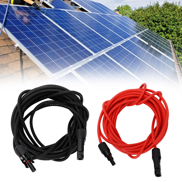 10AWG Solcellepanel Forlengelseskabel med Kontakt 1.8KV Fotovoltaisk Forlengelsesledning (Rød 6m Svart 6m)