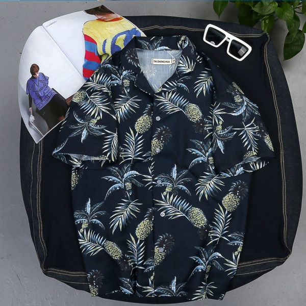 Tropical Print Skjorta för herr Kortärmad bröstficka Relax Fit