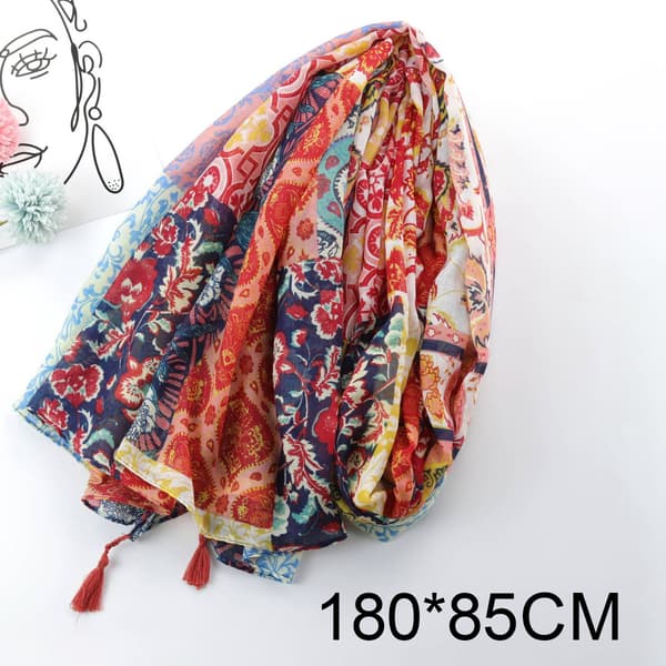 Lättviktig blommig tryckt scarf för kvinnor Höst Vinter Mode Fransad sjal