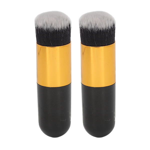 2 stk. Chubby Makeup Brush Portable Fluffy Soft Syntetisk Chubby Kosmetikbørste Sort Guld