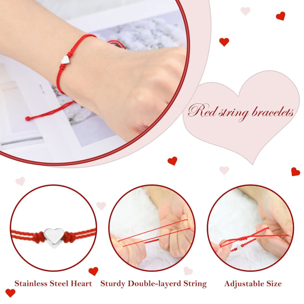 Rött snöre armband rött armband för skydd matchande hjärta b