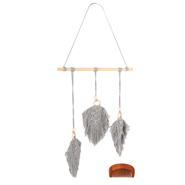 Handvävd Löv Väggbonad Boho Stil Bomull Löv Väggbonad Väggdekoration för Sovrum Sovsal Grå
