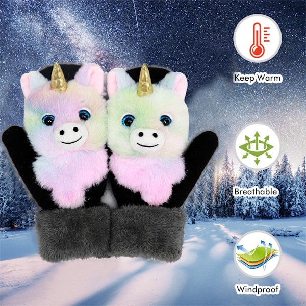 Furry Vantar Tecknad Katt Alpacka Fleecefodrade Handskar Vinter Termiska Varma Skidhandskar Julklappar för Barn Kvinnor