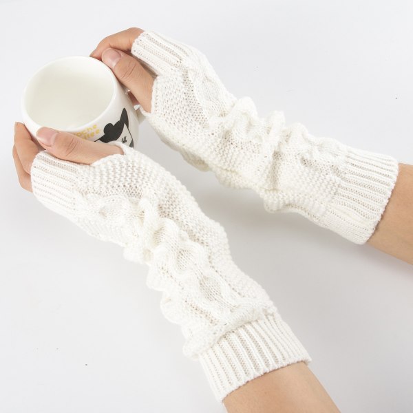 Kvinnors vintervarma över armbågen långa fingerlösa handskar med tumhål