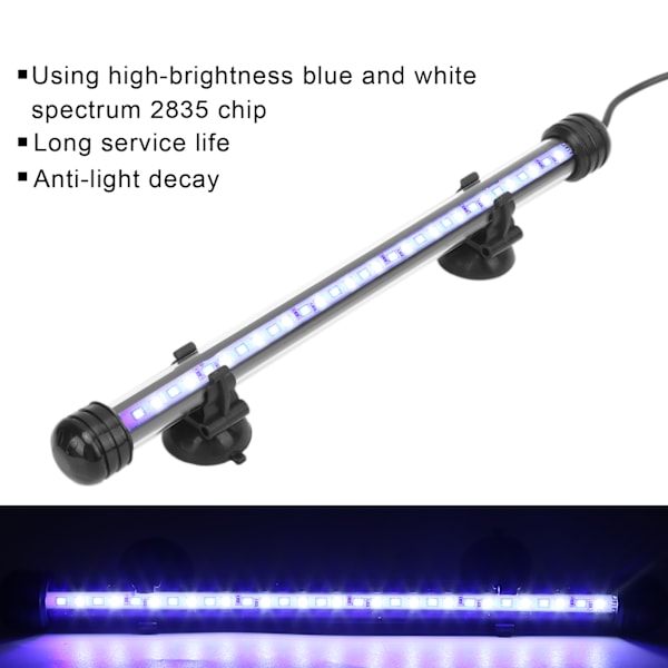 Akvarielys Vandtæt Fiskekumbelysning med LED-lys 3 Tilstande Dæmpbar 100‑240VUK Stik 28CM