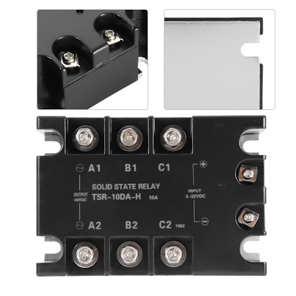 3-fas 10A DC AC Solid State Relay SSR Ingång 3-32VDC Last 24-480VAC TSR-10DA H