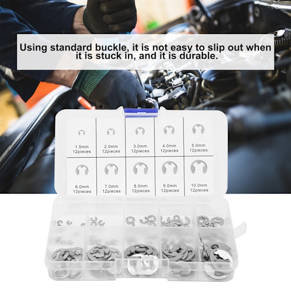 120 stk E-klips Vaskesett Rustfritt Stål Åpen Sikringsring Aksel Circlip M1.5-M10