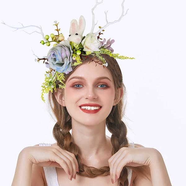 Påskehare blomsterhodebånd dekorasjon søtt kaninhodebånd eventyr cosplay krans krone blomsterbryllup
