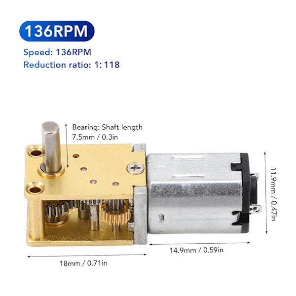 Turbo Worm Växelmotor Mikro Borstad DC12V Mini Reducer 1 Axel med Fast Säte 136RPM 1: 118