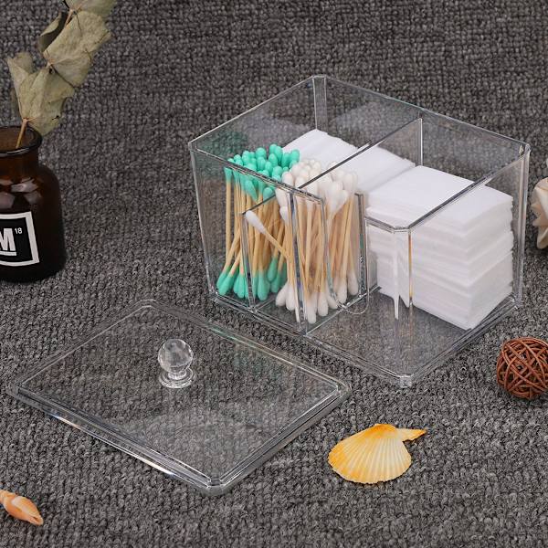 14×10×13cm Transparent Opbevaringsboks Organizer til Vatpinde Vatrondel