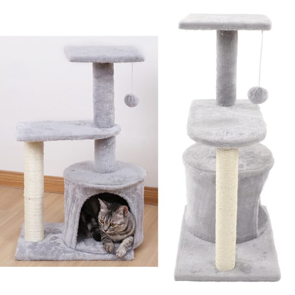 Kattestre Spacious Space Multi Layer Kattenskrape Tårn Lekeutstyr med Hengende Plysjball for Alle Sesonger