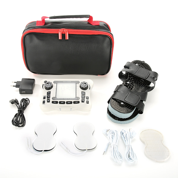 Dubbel Utmatnings Elektronisk Stimulator Tens Puls Massager med Massagetofflor EU-kontakt