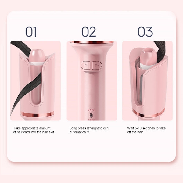 Automatisk roterande hårcurlervarv Professionell elektrisk hårcurlervarv Hårcurlervarv Rosa 110‑240VUS-kontakt
