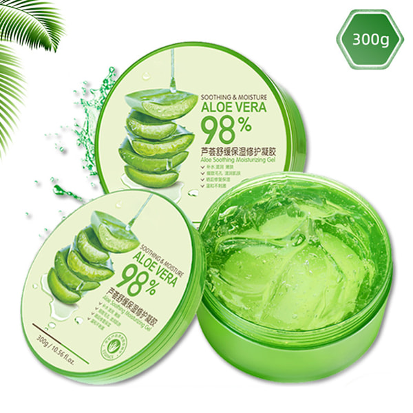 Icke-Klibbig Aloe Vera Gel, Återfuktar Huden & Reparerar Skadade Områden, Återfuktare För Känslig Hud, Snabb Absorption, Lindring av Solbränna, 300ml
