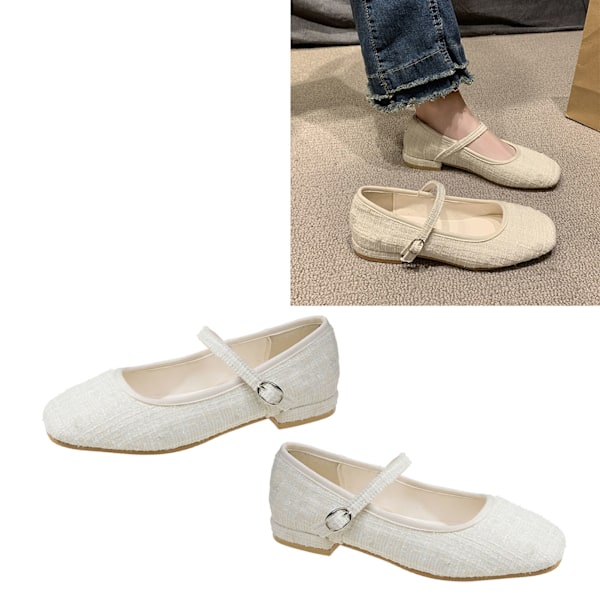 Dames Flat Sko Casual Fottøy Kanin med Spenne Rem Flat Sko Fottøy Arbeidssko Beige 37