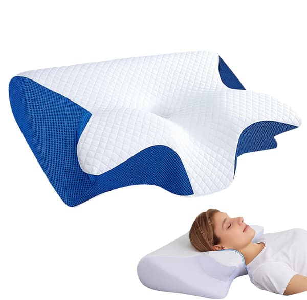 2-i-1 Ortopedisk Memory Foam-kudde för Nacksmärtlindring, Lämplig för Alla Sovpositioner, Andningsbar och Inte Kvävande (Blå) Blue