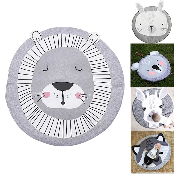 Portabel Tvättbar, Rund Babylekmatta Med Mjuk Fyllning Och Tecknad Design, Perfekt För Tipitält Och Lekmattor