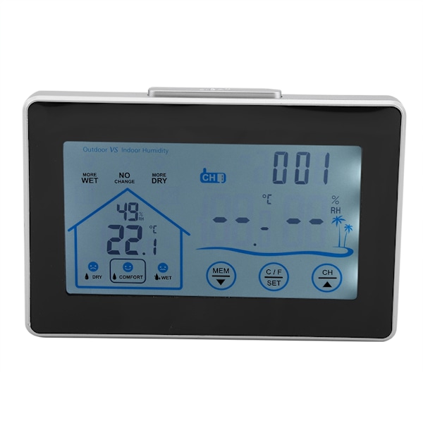 Trådlös Digital Termometer Hygrometer Inomhus Utomhus Pekskärm Väderstation med Sensor