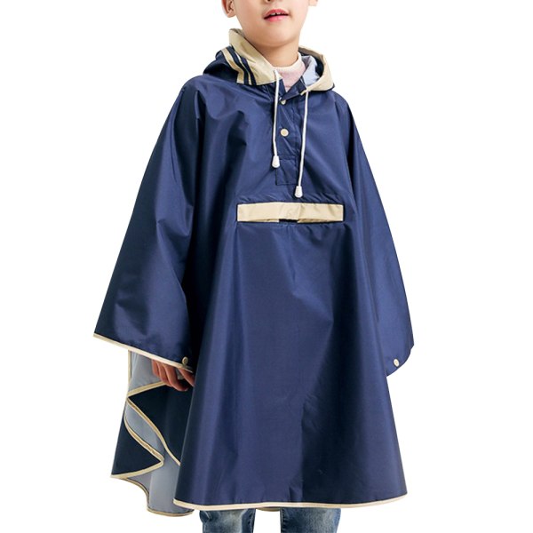 Regnfrakke til børn af kappetype let og åndbar (marineblå)