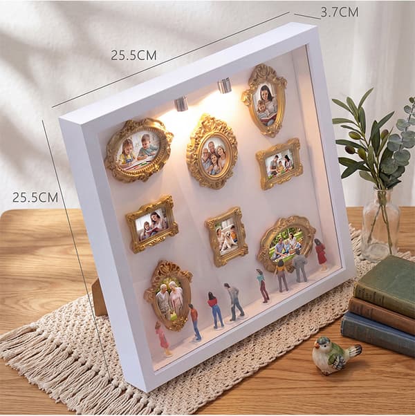 Miniatyrscen Tavelram med Belysning, 3D DIY Docka Dekorativ Prydnad - Vit White