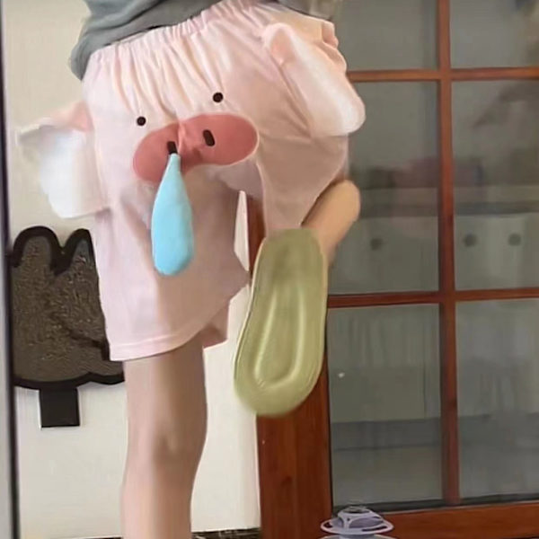 Shorts med Roligt Grismönster Löpande Näsa Söt Kort Byxa för Fest Samling Strand Hem XL för 55-65kg Rosa