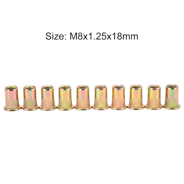10 stk. Rivetmuttere Rivnut Innsatsmuttere Sinkbelagt M8x1.25x18mm Bildeler