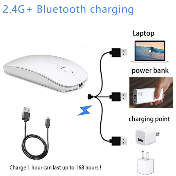 Genopladelig trådløs Bluetooth-mus til bærbar computer/pc/Mac/iPad pro