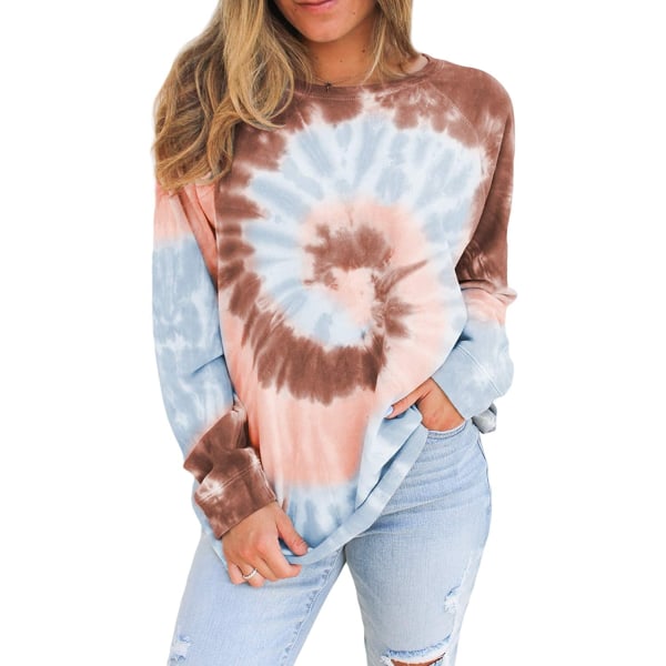 Kvinnors Casual Color Block Tie Dye Crewneck Långärmad Lös Pu