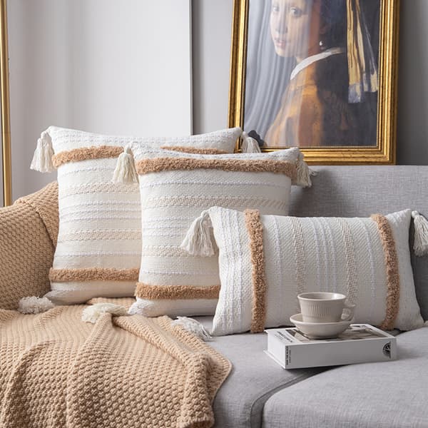 Tuftat Vävd Kuddfodral, Neutral Accent Kuddfodral för Vardagsrum Sovrum Soffa, 45x45cm Boho Dekorativ Prydnadskudde med Mjuk Tufting och