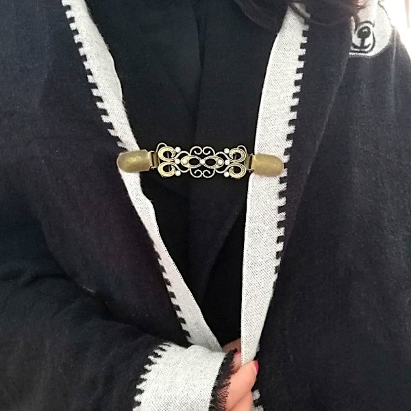 Mode Kvinder Rhinestone Sjal Halskæde Spænde Klips Smykker Tilbehør (Antikt Bronze)
