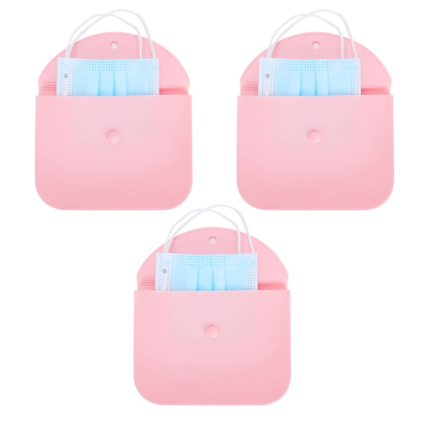 3 st Munskyddsförvaringsväska Bärbar Dammtät Återanvändbar Silikon Organizer Fodral för Utomhusbruk Rosa