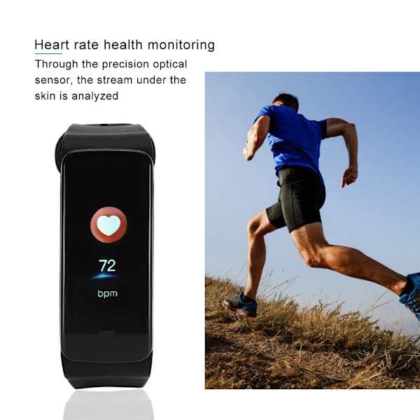 Hjertefrekvens Blodtryksmåler IP67 Vandafvisende Intelligent Ur Smart Armbånd (Sort)