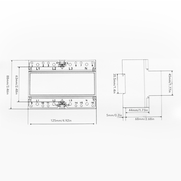 Energimätare 3-fas 4-ledare 7P Digital LCD Kwh Wattmeter Strömförbrukning 35mm DIN-skena Montering