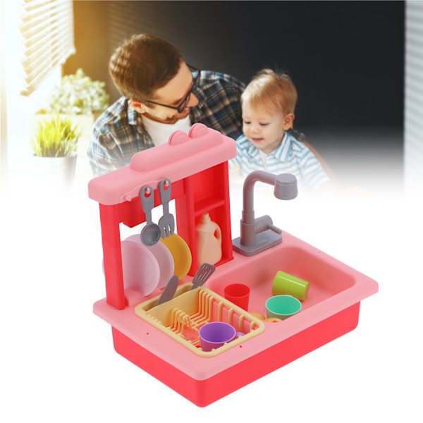 Kitchen Sink Toys Electric Dishwasher Pretend Role Play Toys Accessory for Boys GirlsPink