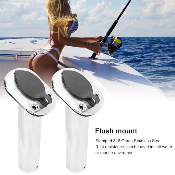 2 st Båtfiskespöshållare 9 tum Flush Mount 316 Rostfritt Stål UV PCV Foder med Lock 30° för Yacht