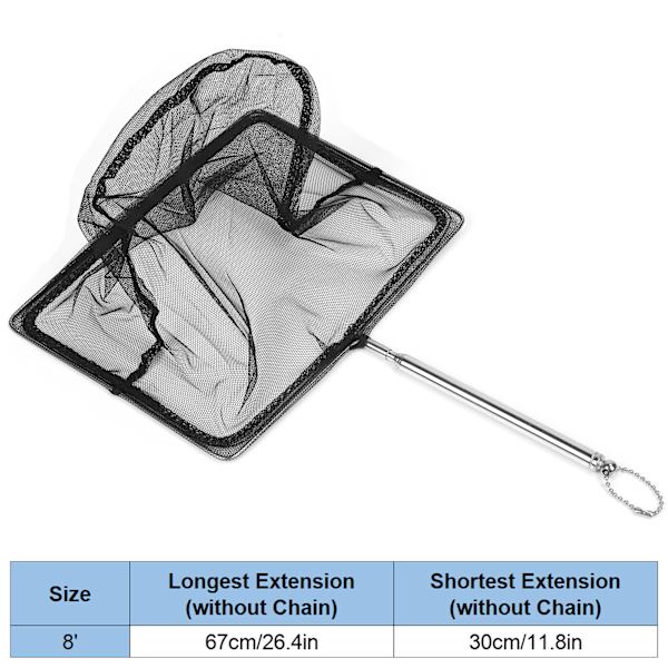 Udtrækkelig Fiskenet af Rustfrit Stål Teleskopisk Landing Net til Tank Søer (8' (20*15* (14-51) cm))