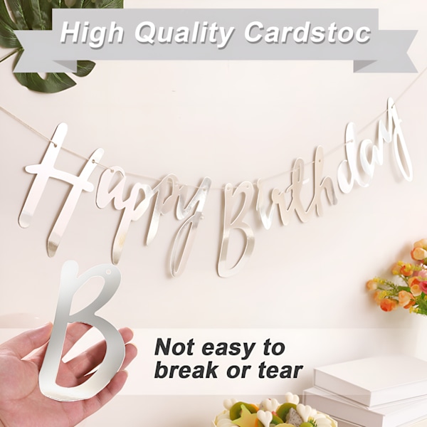 Grattis på födelsedagen Banner, Förträtt Silverglitterdesign, Tjock Kartong Garanterar Hållbarhet och Återanvändbarhet, Lätt att Hänga, Perfekt för Oförglömliga