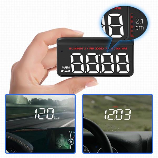 HUD-skjerm Universal OBDII Overspeed Alarm Vindrute Projektor Head Up Meter Vanntemperaturmåler for Bil