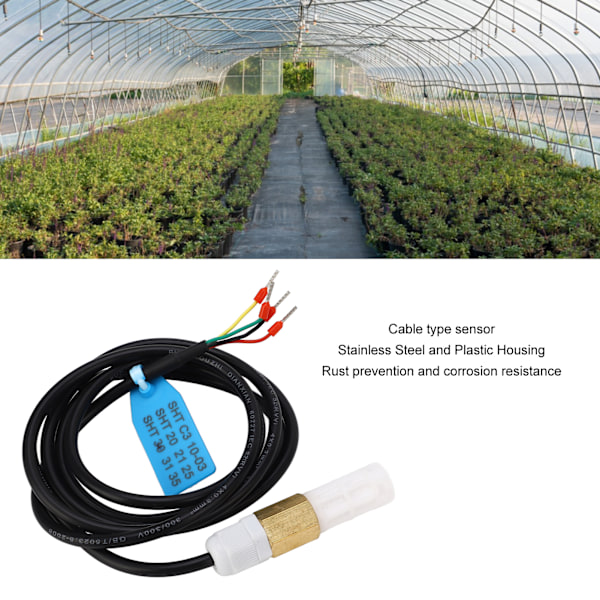 Jordtemperatur- och fuktsensor med hög noggrannhet, I2C-utgång, jordfuktsensorprob med 1,5 m kabel, DC3,3V