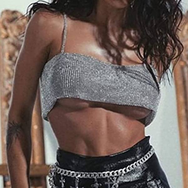 Silver Sparkly Party Body Chain BH Smycken Justerbar Backless