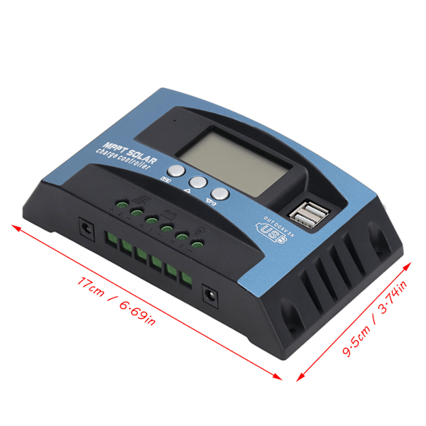 PV-kontroller med dobbel spenningsregulator LCD Flere beskyttelses MPPT solcellepanelkontroller 12V 24V 60A