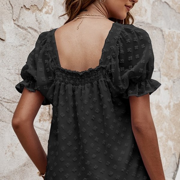 Chiffon Jacquard Topp med firkantet hals