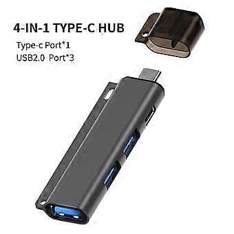 RYRA USB 2.0 Hub 4 I 1 Høyhastighets Ekspansjonsdokk Type C Splitter Multifunksjonell