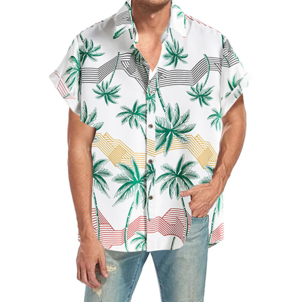 Herr kortärmad knapp vintage skjortor Casual Printed Beach