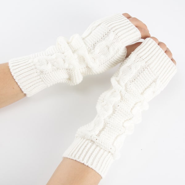 Womens Vinter Varme Over Elbow Lange Fingerless Tommel Hull Handsker