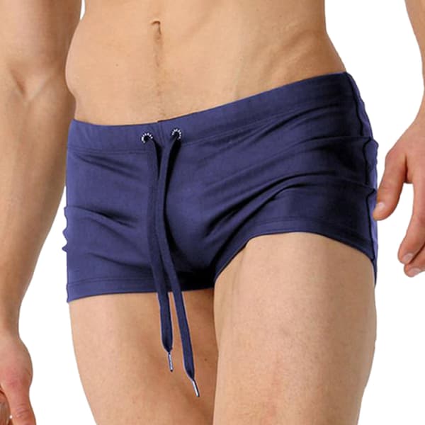 Badbyxor för män, fyrkantig bendesign stretchtyg snabbtorkande badkläder med justerbart midjeband, andningsbart meshfoder klorresistent strand Dark Blue