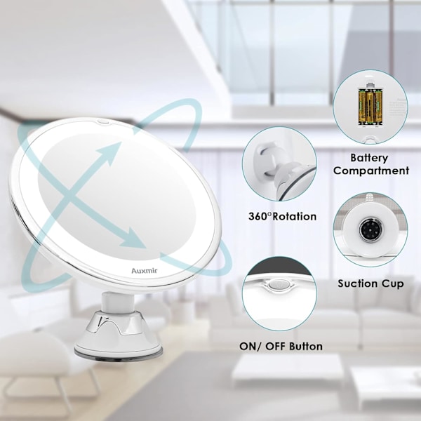 Elegant Portabel Design Sminkspegel med Förstoring, 360° Rotation & Touch-Kontroll Dimbar Belysning, Stark Sugkopp För Säker Fästning, Belyst